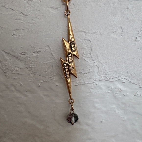 Edgy Gold Lightning Bolt Necklace with Black Chain - Picture 2 of 3